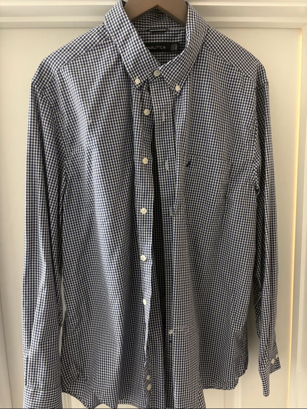 Nautica Men's Navy and White Check Button-Down Shirt